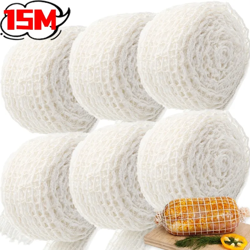 Red de algodón para carne de 15/1M, red elástica para carne ahumada y aves de corral, hilo de carnicero, rollo de red para envolver cuerdas para herramientas de cocina de carne