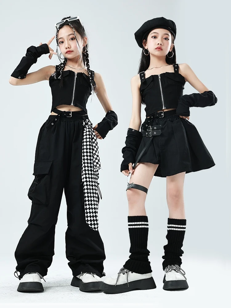 Kids Hip Hop Clothes Girls Cool Punk Black Jazz Dance Costume Crop Tops Pants Street Dance Kpop Performance Stage Outfis BL13167