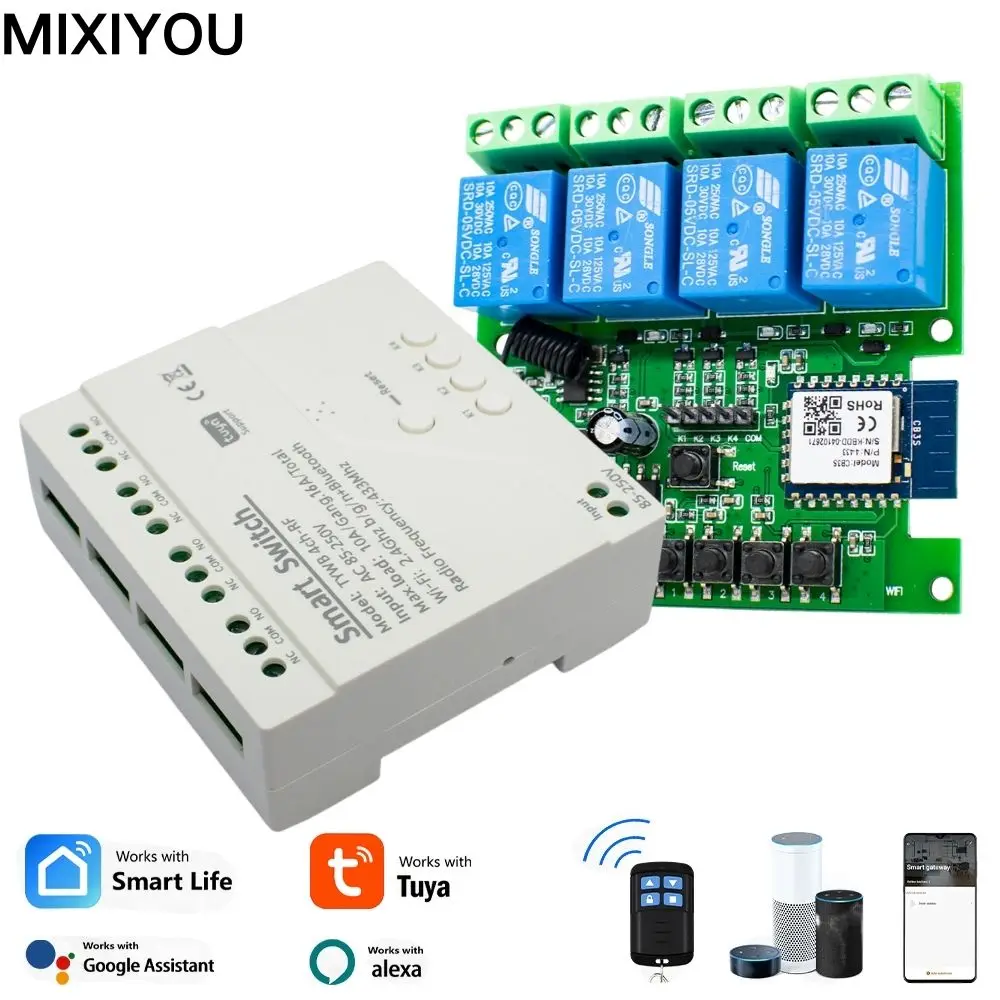 

4 Channel Tuya WiFi AC DC7-32V 85-250V 110V 220V Receiver 10A 16A Relay 4ch Motor Controller Module For Alexa,Google Home