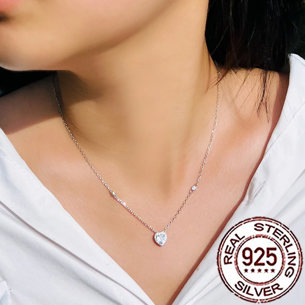 

QooLady, модные подвески в форме сердца из стерлингового серебра S925 с кубическим цирконием, ожерелья для женщин, ювелирные изделия для помолвки и свадьбы, SD003