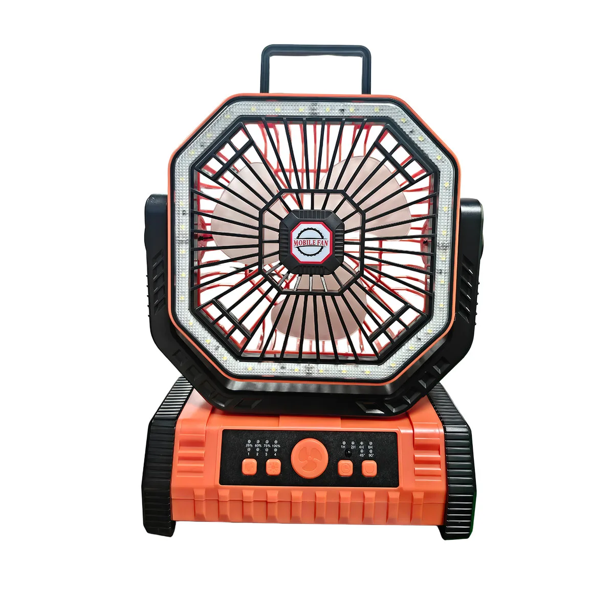 7-in-1 Multifunctional Camping Fan, Three-Blade Powerful Desktop Fan with Light, with Handle/Power Level Display/Four-Speed Adjustment/Three-Level Lighting/Timer/Oscillation Function for Charging Mobile Devices, Abs Shell, Suitable for Power Outages/Emergencies/Camping Tents/Fishing/Hiking, Etc