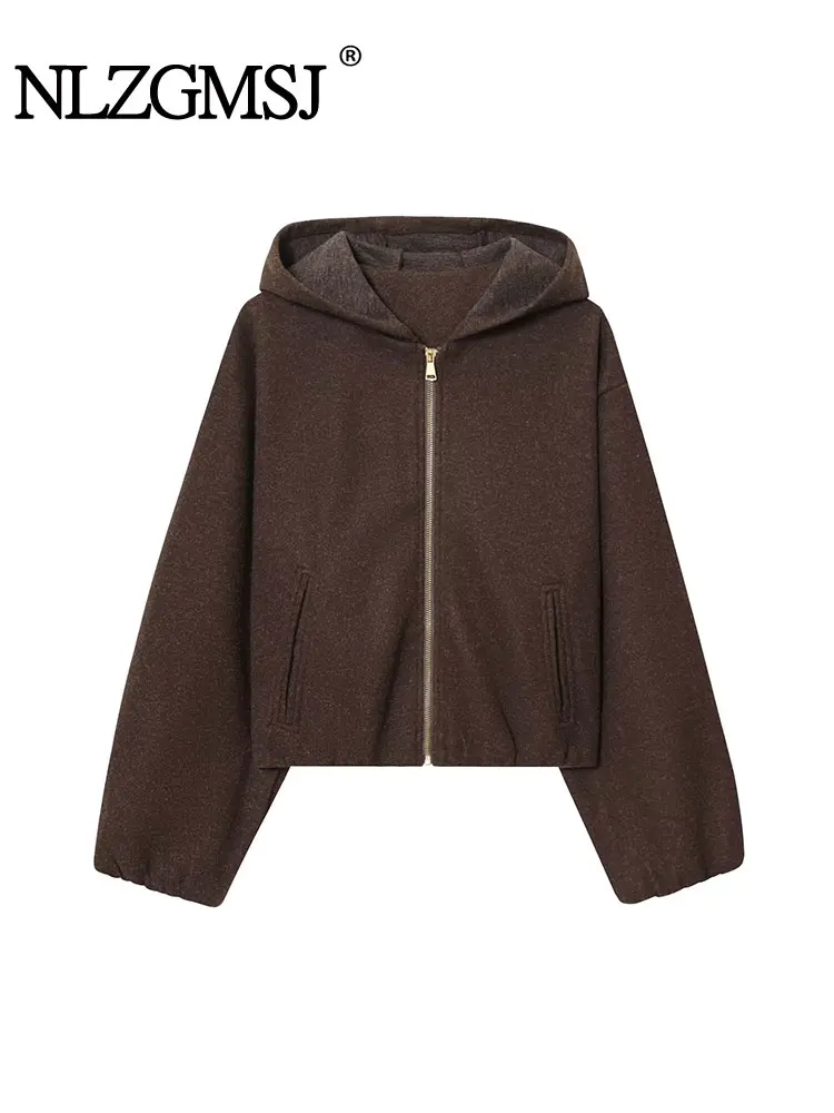

NLZGMSJ Осенние куртки с капюшоном Женская мода Осенние элегантные свободные женские теплые пальто с длинными рукавами Шикарные уличные повседневные куртки