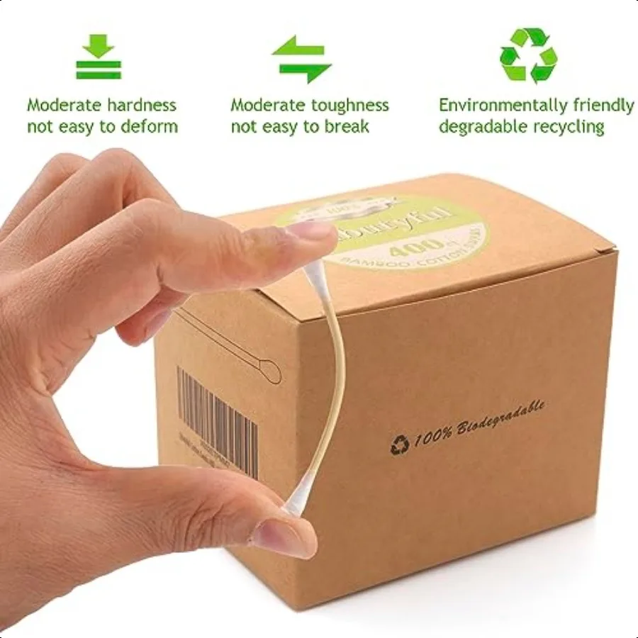 مسحات قطنية 400 عدد أطراف مستديرة مزدوجة مسحات قطنية مع أعواد خشبية قوية مسحات أذن أعواد قطنية مع ش من الخيزران مقاس 3.0 بوصة