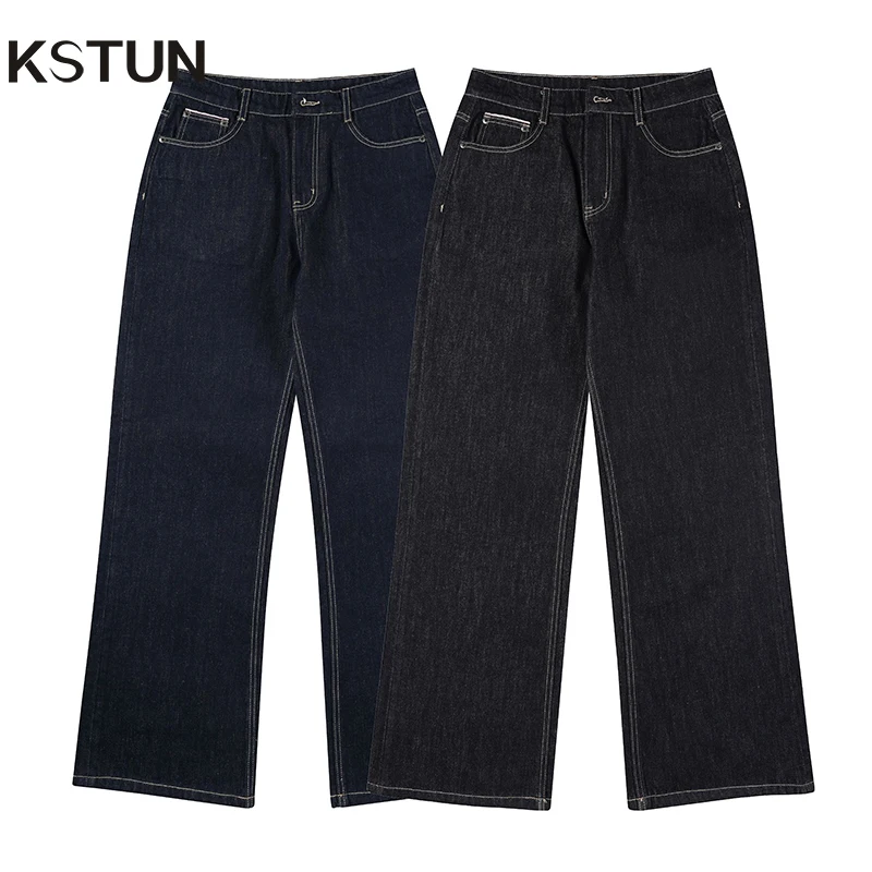 

KSTUN 2025 весенние новые мужские джинсы, широкие брюки, свободные прямые классические брюки для папы, длинные темно-синие черные джинсы, винтажные