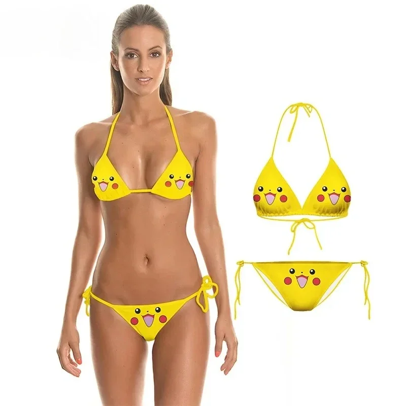 Été femmes maillots de bain Pikachus Biquini maillots de bain maillot de bain femme Kawaii à bretelles Bikini