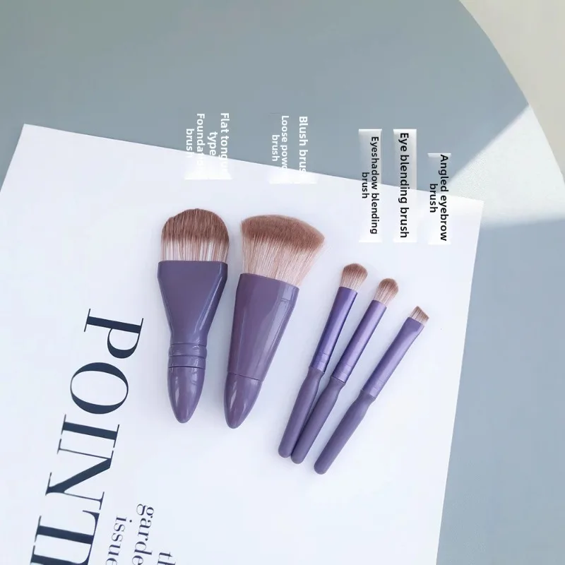 Portable Multifunctional 5Pcs Makeup Brush Kit With Mirror Eyeshadow Powder Foundation Brush Daily Women Beauty Makeup Tool
