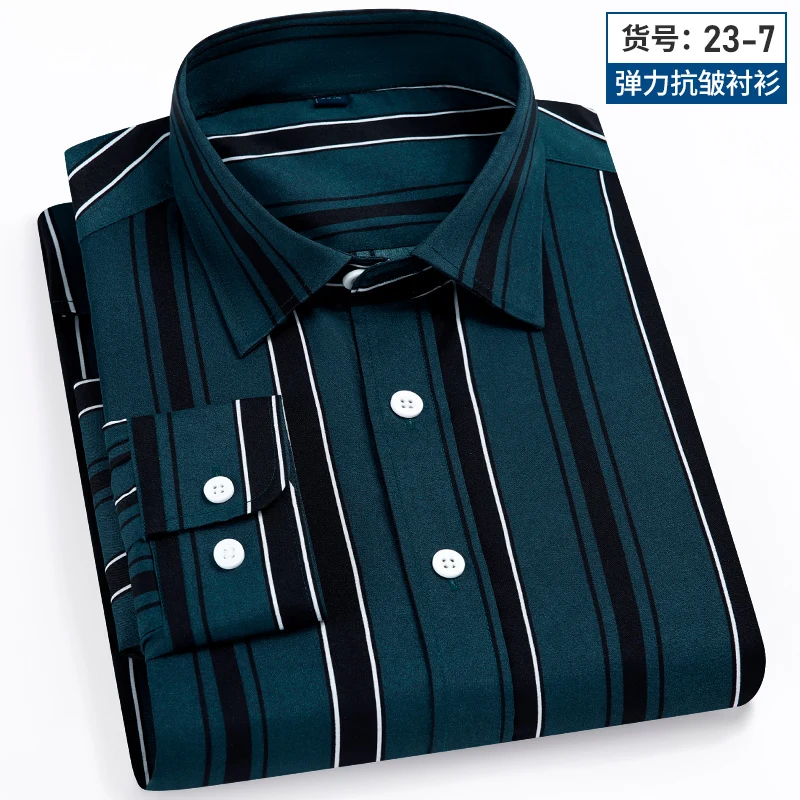 Striped Shirt Slight Elasticity Anti-Wrinkle Mens Shirts Long Sleeve Slim Fit Long Sleeve Shirt Men Male Social Formal Shirts