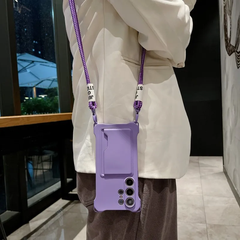 Crossbody حزام الحال بالنسبة لسامسونج غالاكسي S25 الترا S24 FE S23 زائد A15 A55 A16 A35 A36 للصدمات محفظة فتحة للبطاقات غطاء الحبل