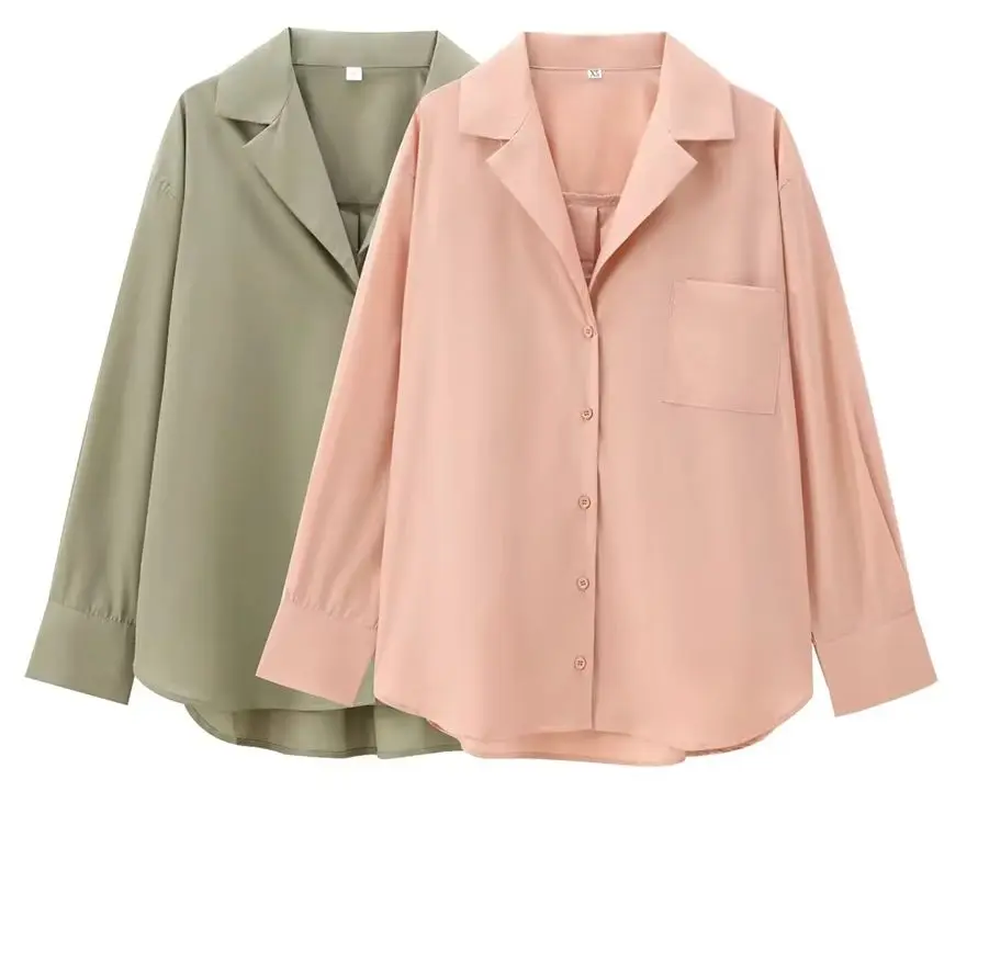 

KONDALA Vintage Chic Solid Green Autumn Woman Shirt Elegant Blouse Pocket Fashion 2025 Office Lady Oversized Casual Shirt