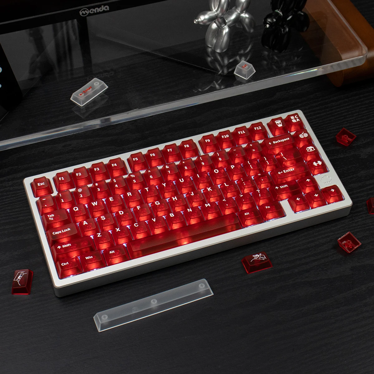 Gradient Red Transparent Keycaps 150 keys PC keycaps Cherry UV pad print Complete set For Mx Switches Mechanical Keyboard