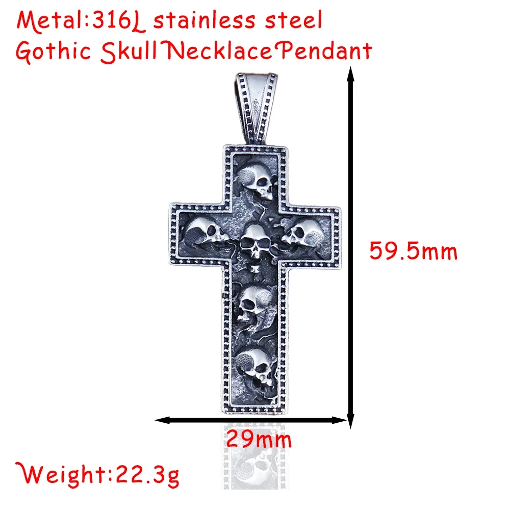 New Gothic Cross Skull Necklaces Men\'s Vintage Stainless Steel Pendant Unique Halloween Amulet Jewelry Accessories Wholesale