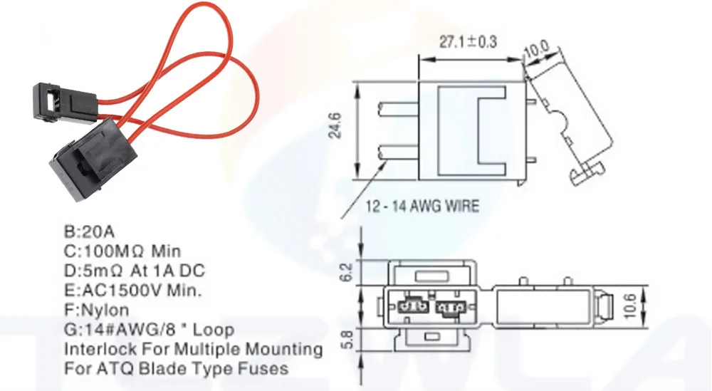 ATC Medium Car fuse Box 18/16AWG Copper Wire 32V Small Fuse Holder with Fuse and Car Blade Fuse 1A 2A 3A 5A 7.5A 10A 15A 20A 25A