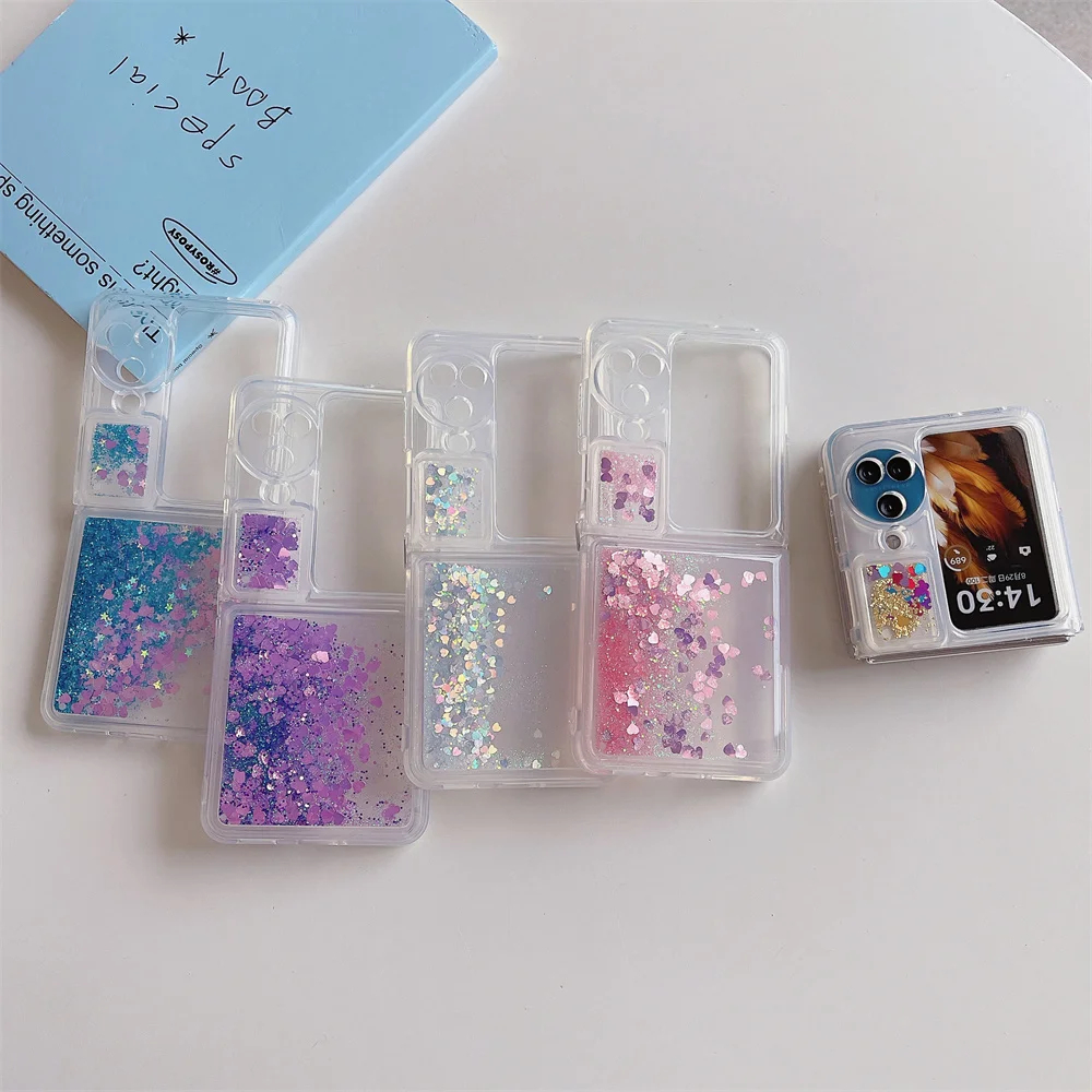 

Colorful Gradient Quicksand Bling Glitter Case for OPPO Find N3 Flip Shockproof Bling Sparkly Folding Protective Cover