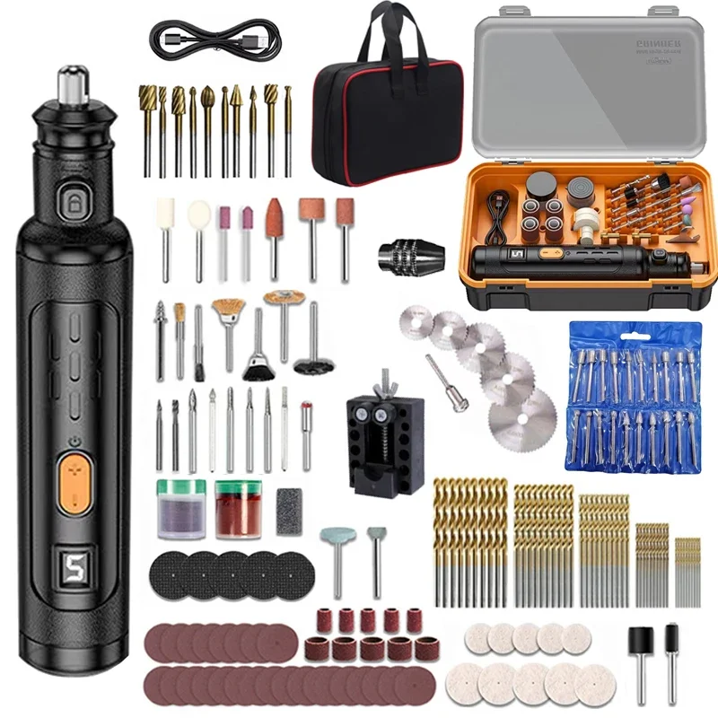 5-speed Regulation Mini Drill USB Cordless Rotary Tool Dremel Engraving Pen Mini Wireless Drill with Accessories DIY Set