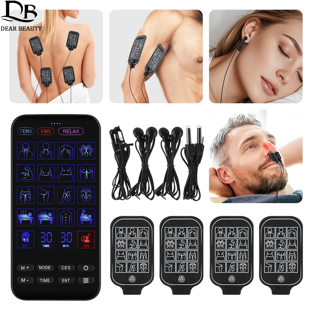 

4 In 1 TENS EMS Unit Muscle Stimulator Pulse Massager Digital Physiotherapy Machine With Infrared Nasal Therapy CES Sleep Aid
