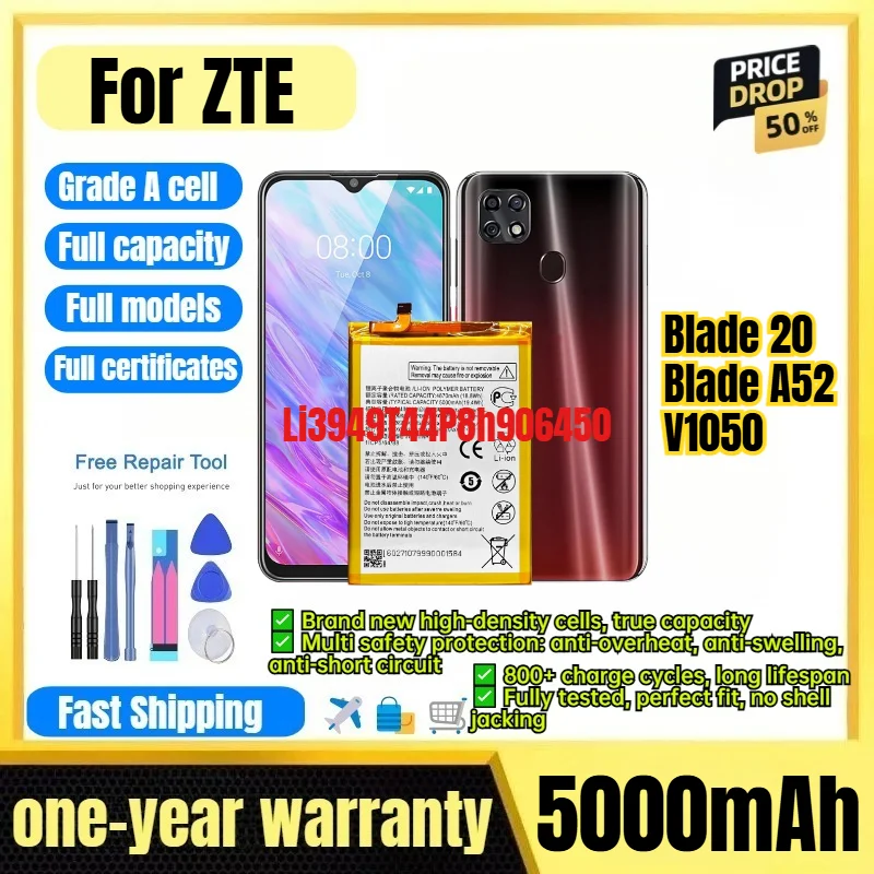 Li3949T44P8h906450 for ZTE Blade 20/Blade A52/V1050 Phone Battery 0 Cycle High Capacity Battery Replacement Bateria with Tools