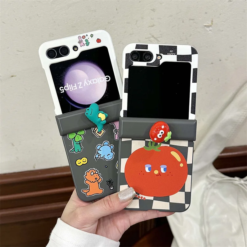 

Cartoon Tomato Phone Case For Samsung Galaxy Z Flip 7 6 5 4 Protective Back Cover For ZFlip5 ZFlip6 ZFlip7 Case Shell