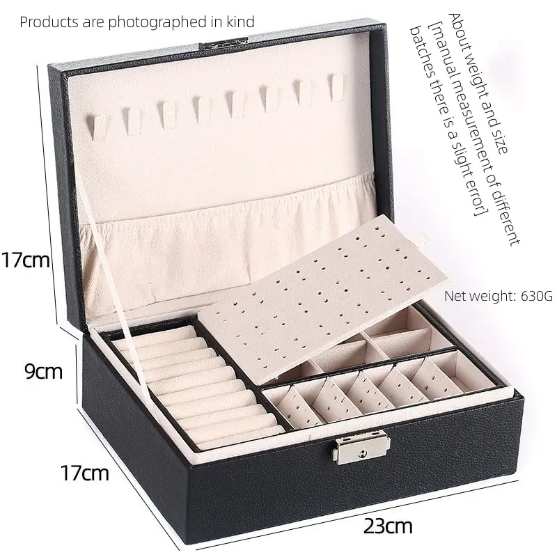Double Layer Leather Jewelry Box for Men and Women