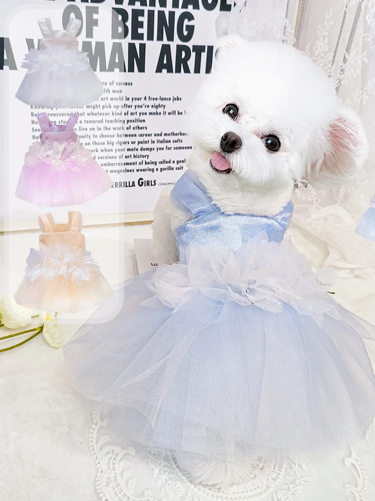 Dog with leash ring, teddy thin birthday wedding dress, wedding dress, pomei dress