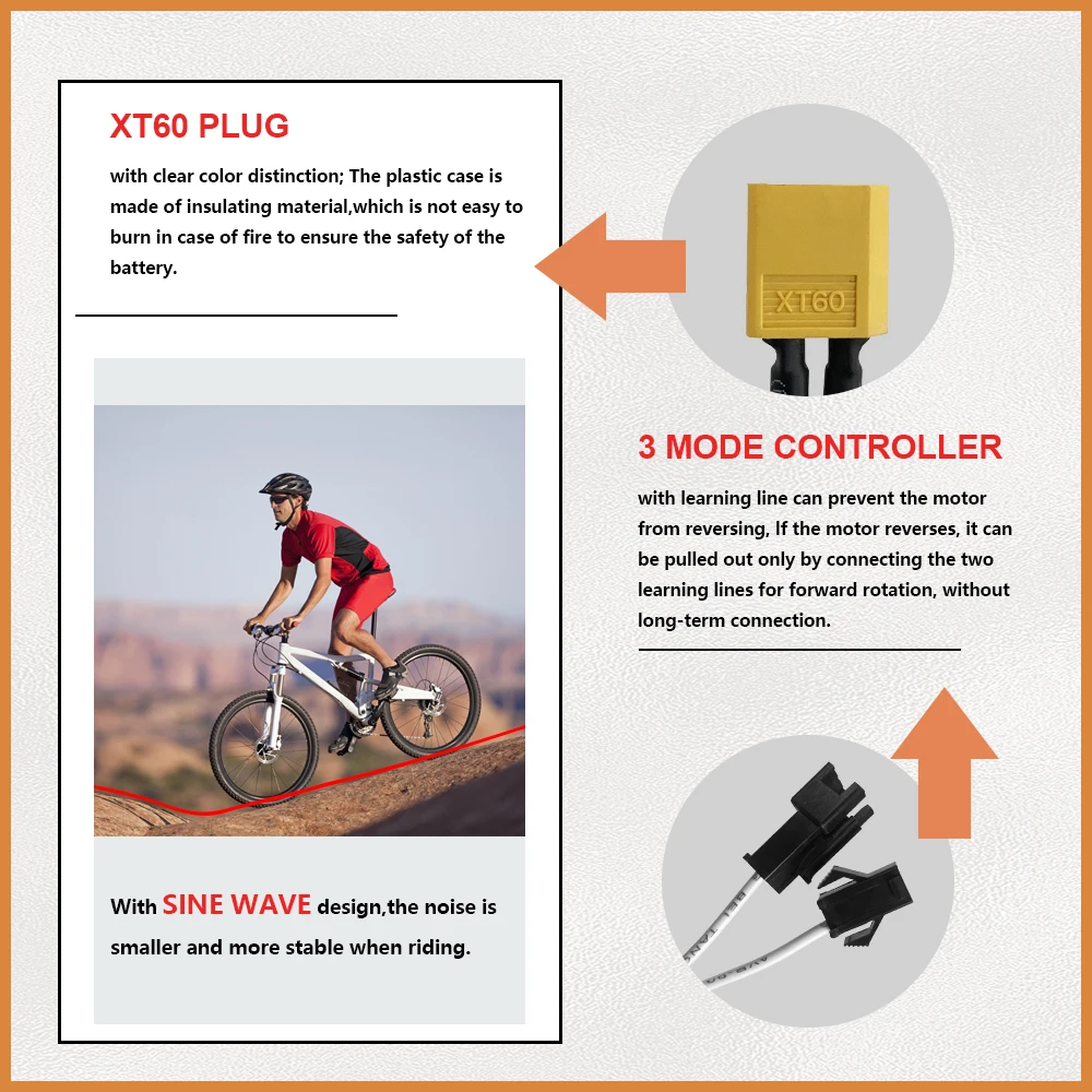Ebike 36V 48V 52V 45A Three-Mode Sine Wave with Learning Function BLDC Controller Color LCD Display for 1000W-2000W Motor Kit