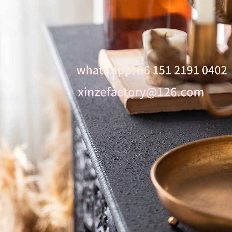 رف نار مقلد منحوت باللون الأسود العتيق قابل للتخصيص، مدفأة زخرفية لجو دخول الفيلا