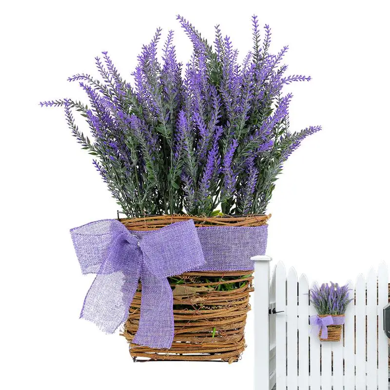 

Lavender wreath for front door decoration Summer artificial lavender flower basket spring wreath farmhouse door hanger decor