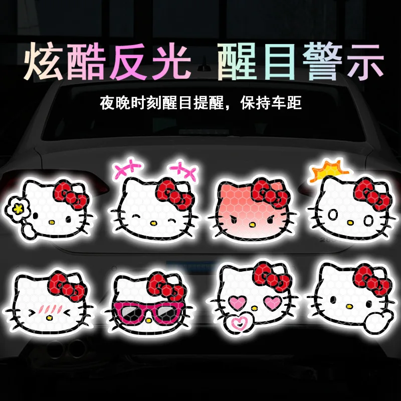 Cute Sanrio K T Electric Car Reflective Stickers Cute Cartoon Hello Kitty Creative Car Battery Body Decoration Stickers