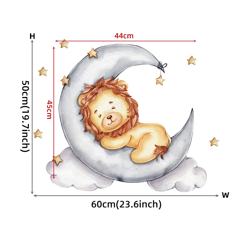 Cartoon Gold Lion Sleeping on the Moon Good Night Wall Stickers for Kids Room Baby Nurery Room Decoration Art Wall Decals Murals