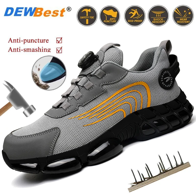 

Men's Lightweight Comfortable Four Seasons High Quality Safety Work Anti Piercing Steel Toe Shoes Anti-slip Mens Outdoor Sneaker