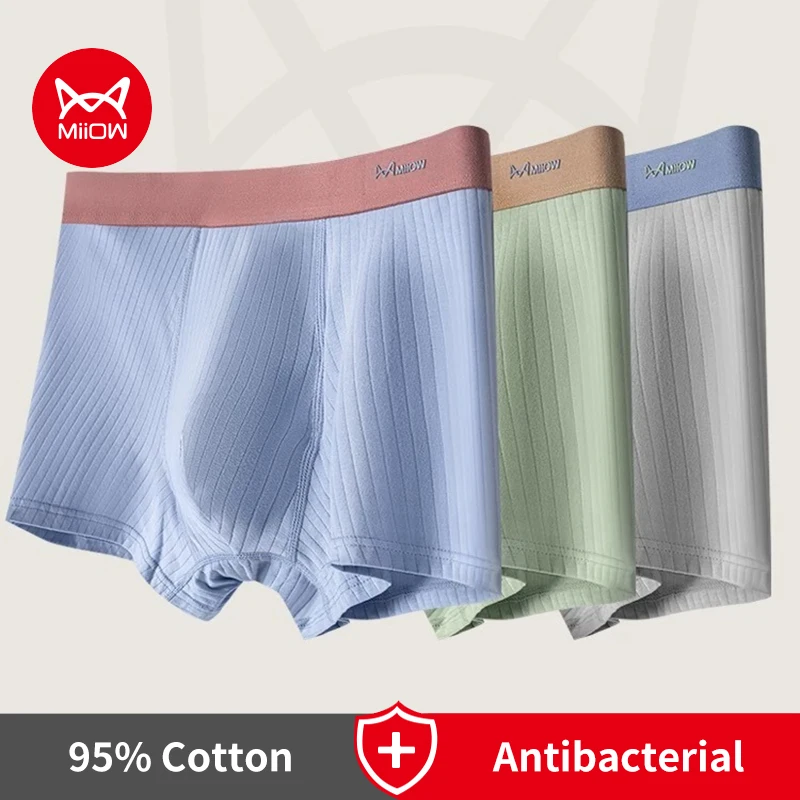 MiiOW 3Pcs Autumn Threaded Knitting Cotton Men Underwear Boxers Antibacterial Men's Panties Softness Boxershorts Mens Underpants