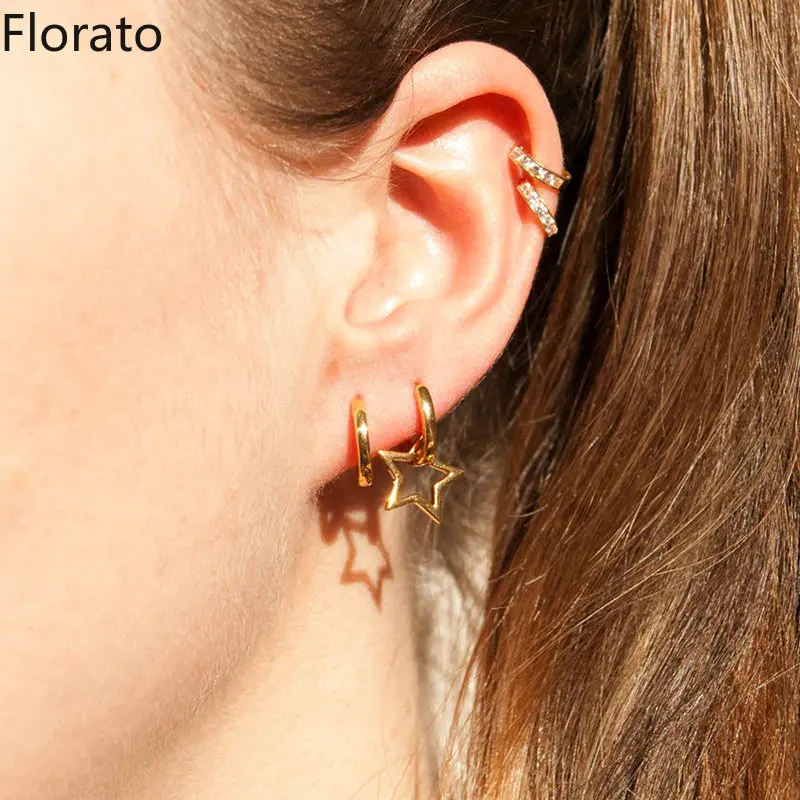 925 Sterling Silver ear Needle Pentagram Simple Detachable Earrings Star Charm Metal Hoops earrings for women Fashion Jewellery