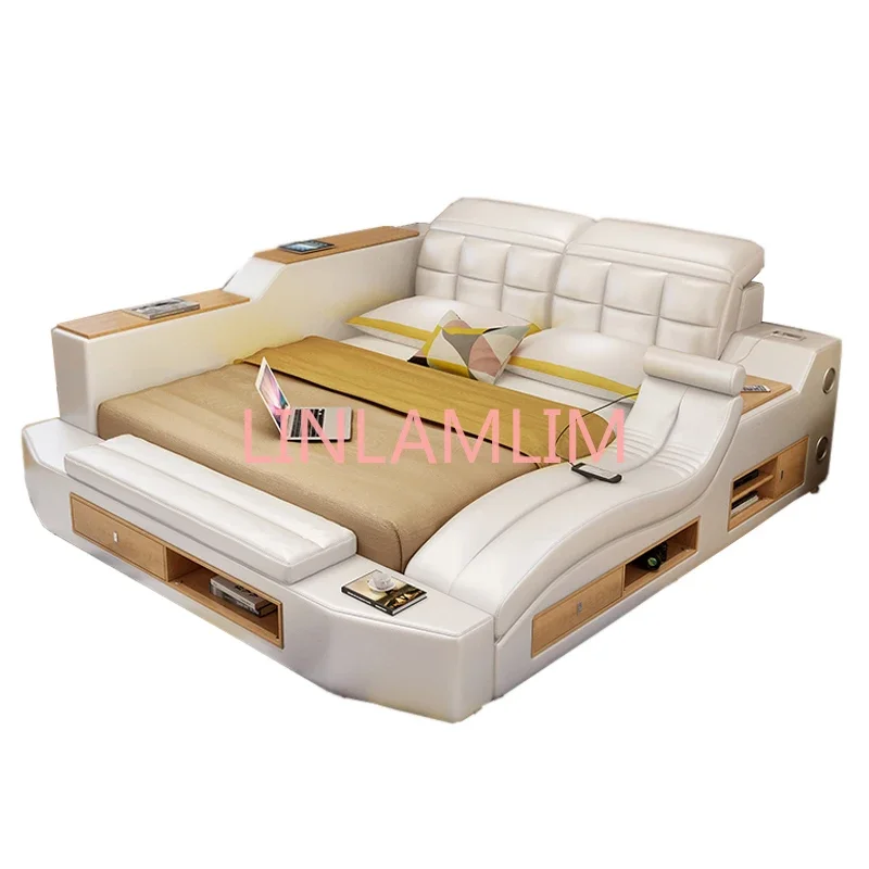 Genuine Leather multifunctional massage bed frame modern Nordic camas ultimate bed кровать двуспальная lit beds سرير  muebles de