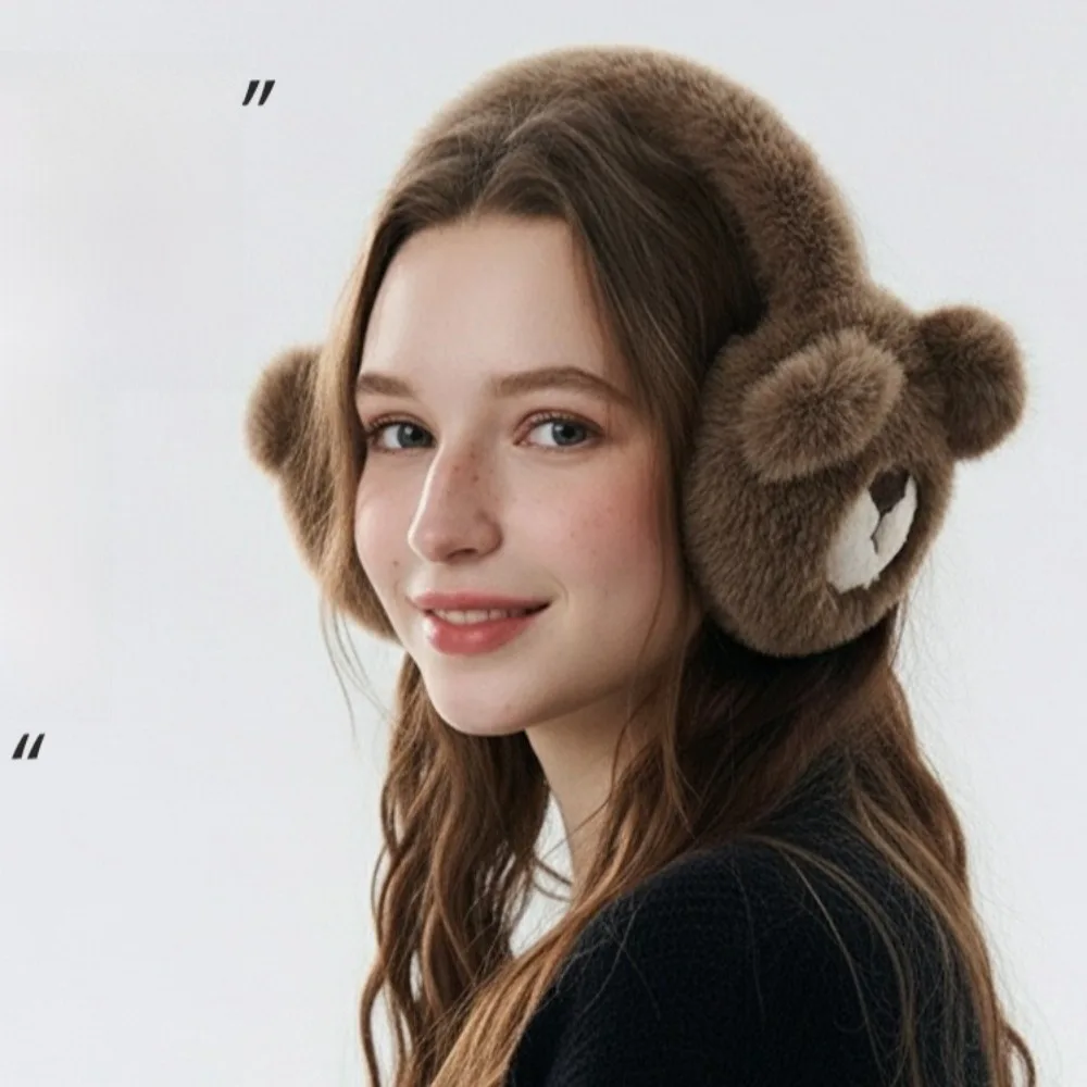 Portable Cartoon Bear Plush Earmuffs Thicken Windproof Warm Earflaps Keep Warmer Foldable Cold-proof Ear Mask Holiday Gifts