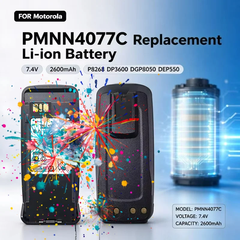 PMNN4077C Replacement Li-ion Battery 7.4V 2600mAh for Motorola P8268 DP3600 DGP8050 DEP550 Two Way Radio