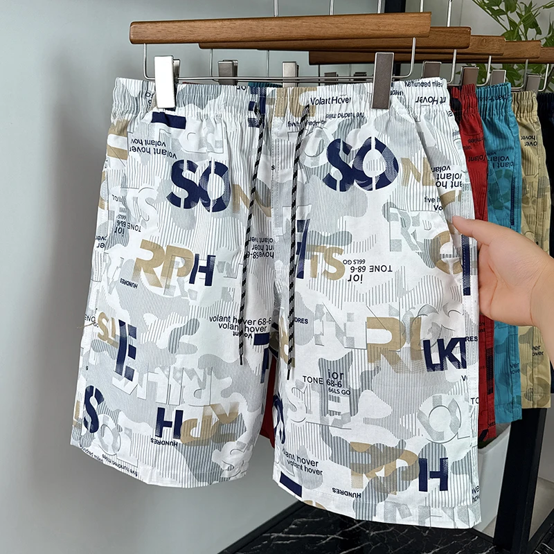 

Letter Printed Cotton Shorts for Men Summer Thin Short Pants 100% Cotton Five-point Work Pants Trendy American Large Beach Pants
