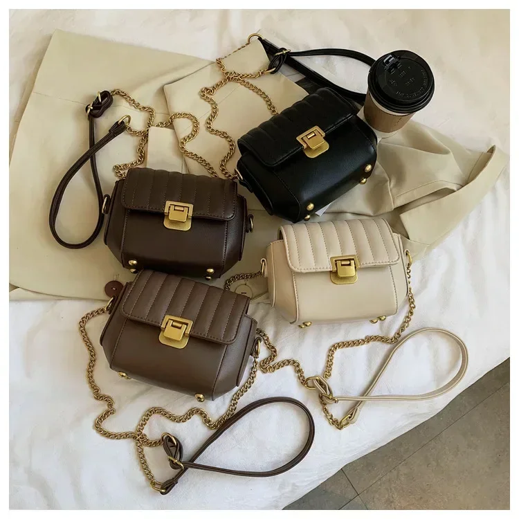 

Women's Luxury Handbag 2021 New Small Fragrance Wind Chain Square Bag Embroidery Line One-Shoulder Sloping Bag Female Bag