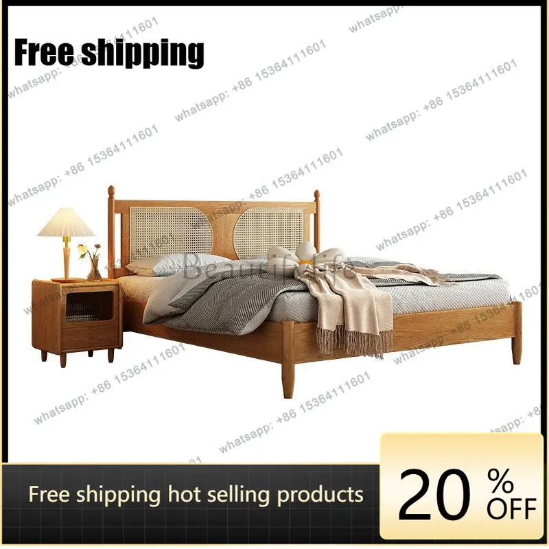 LX Nordic rattan solid wood wabi-sabi wind 1.8 meters ash wood 1.5 meters bed