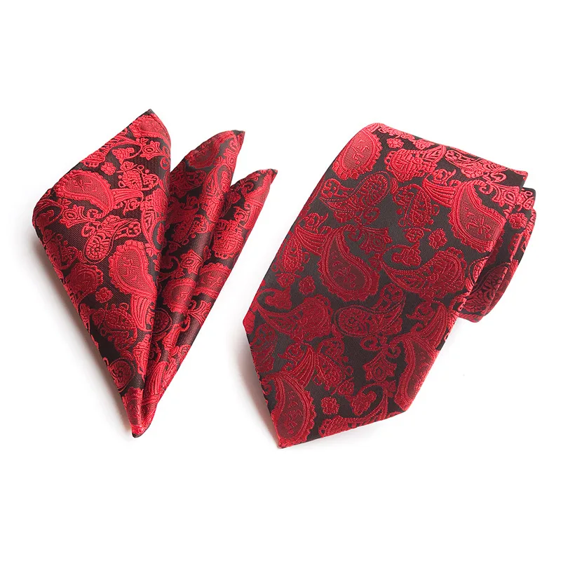 

High Quality Cashew Flower Necktie Handkerchiefs Sets Fit Best Man Banquet Groom Wedding Decoration Valentine's Day Gift