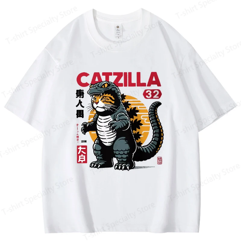 Catzilla Kreatives bedrucktes Herren-T-Shirt aus 100 % Baumwolle, übergroße, verspielte Grafik-T-Shirts für Damen, Tops, T-Shirts, Streetwear-T-Shirt – Detail 10