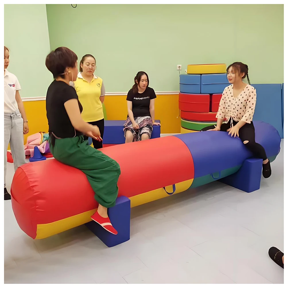 

Inflatable Gymnastics Horse Tunnel PVC Soft Training Equipment with Custom Logo Leather and Wood Pommel Horse Bag Packing