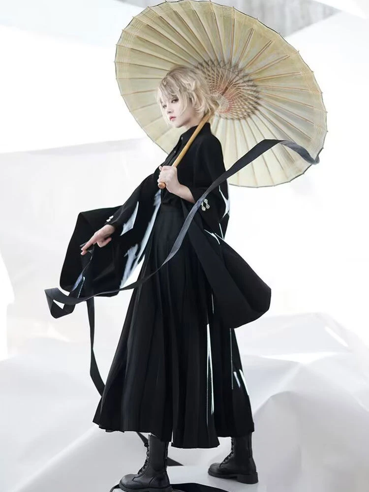 Harajuku masculino e feminino blusas pretas 2025 primavera y2k estética camisas vintage streetwear casual feminino plissado manga blusa topos