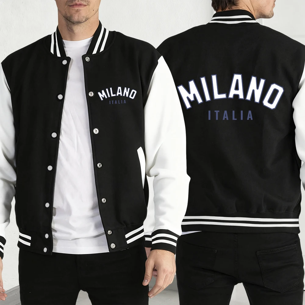 

Milano Italia Letter Men Clothing Creativity Fleece Jackets Hip Hop Pullover Baseball Jersey Casual Menswear Unisex Retro Top