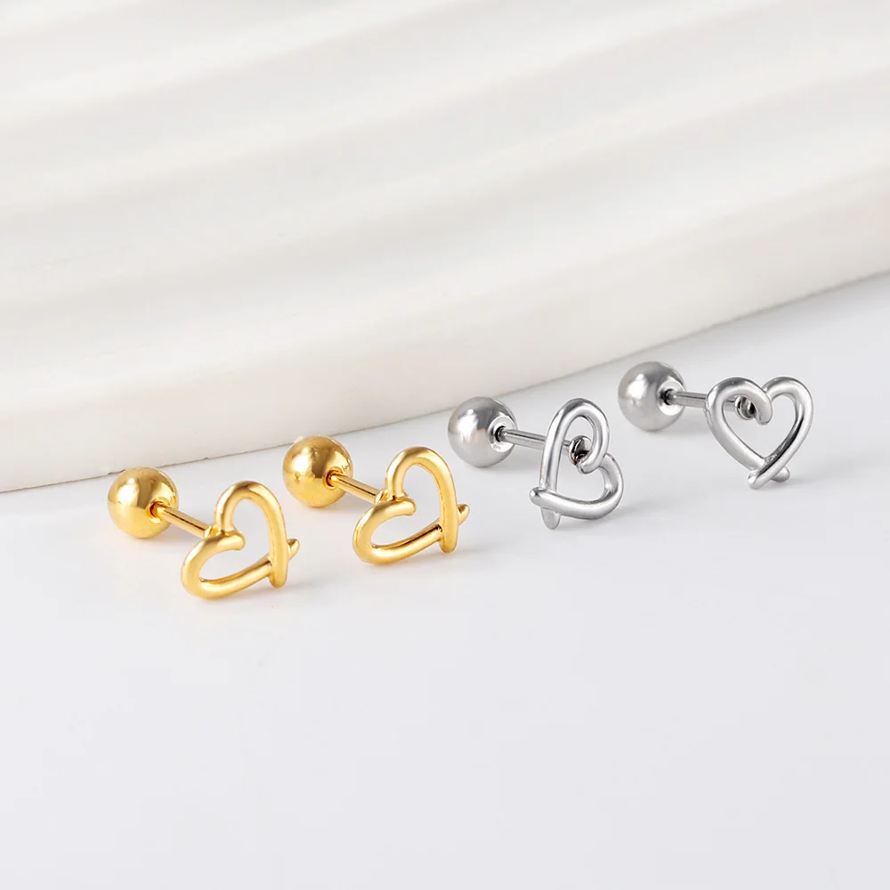 1pair Trending Ear Stud Love Heart Shape Butterfly Gold Color Stainless Steel Piercing Female Stud Earrings Jewelry Accessories