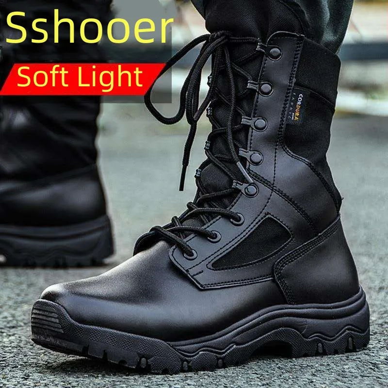 Sshooer Men Black Boots Outdoor Hiking Climbing Breathable Shoes Microfiber Waterproof Wear-resistant Boot Winter Summer Shoe