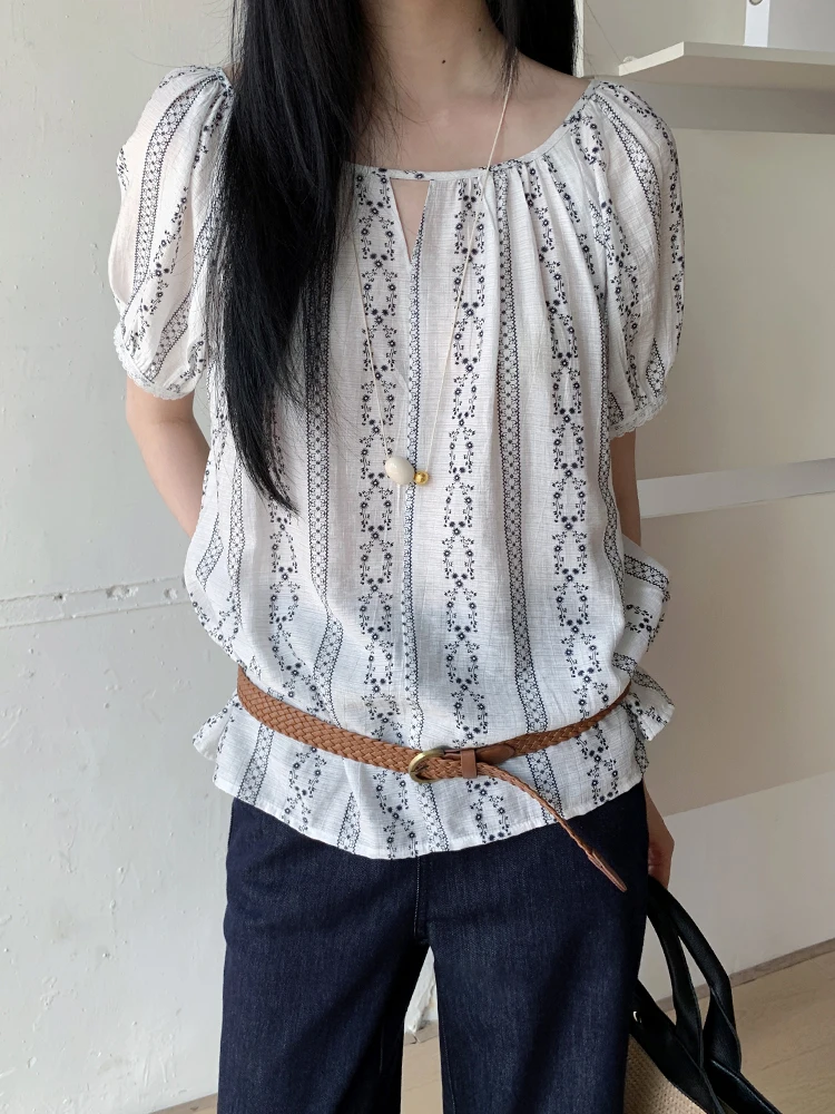 

Boran Summer 2025 Loose Bubble Sve Floral Print ort Sve irt Women's Casual Breathable Comfortable Fro for Office