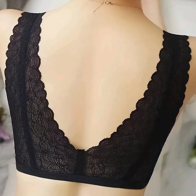 Women Front Button Bra Camisole Underwear Black M L XL Lace Shoulder Strap Breathable V Neck Gather Up Soft Comfortabl Casual