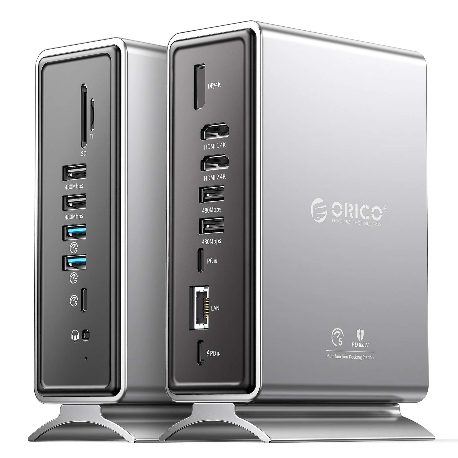 ORICO USB-C Triple Monitor Dockingstation für MacBook Pro M1/M2/Windows mit 100 W Stromversorgung