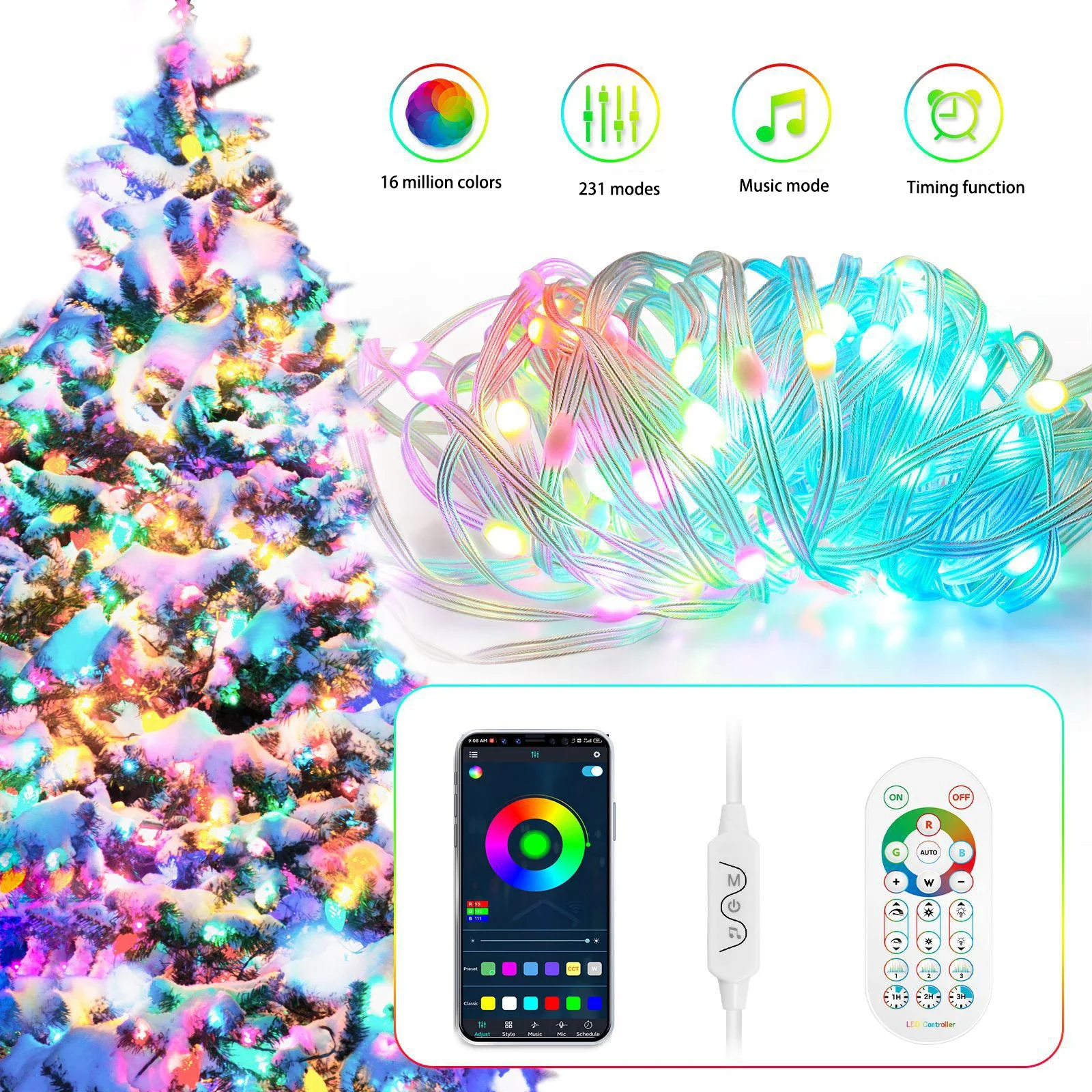 

Fairy String Light RGBIC Bluetooth APP IR Control IP65 LED String Light Indoor Outdoor Bedroom Party Holiday Christmas Decoratio