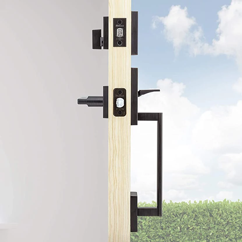 アメリカンスクエア ブラック無垢材ドアハンドル シングルシリンダー ロープロファイル フロントロック 室内ドアロックセット