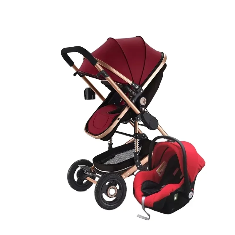 Luxurious 3-in-1 Baby Stroller China PU Material Push Function Two-Seater EVA Multi-Functional Travel System Foldable Storage